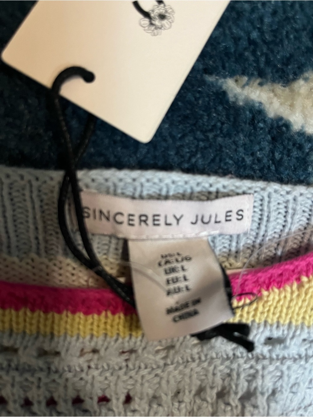 Sincerely Jules Crochet Stripe Ruffle Sleeve Top - Pink, Yellow, Blue, Cream - Picture 2 of 3